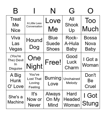 Elvis Bingo Card