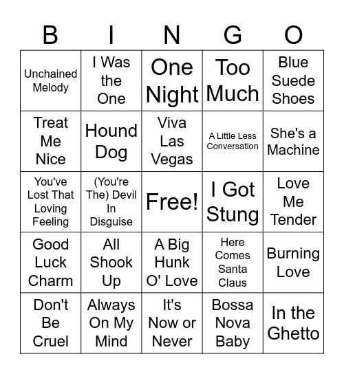 Elvis Bingo Card