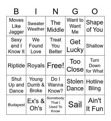 2010 Hits Bingo Card