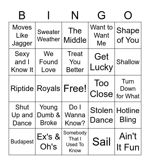 2010 Hits Bingo Card