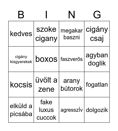 Cigány Bingo Card