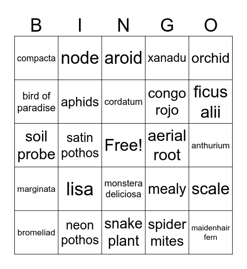 plants Bingo Card