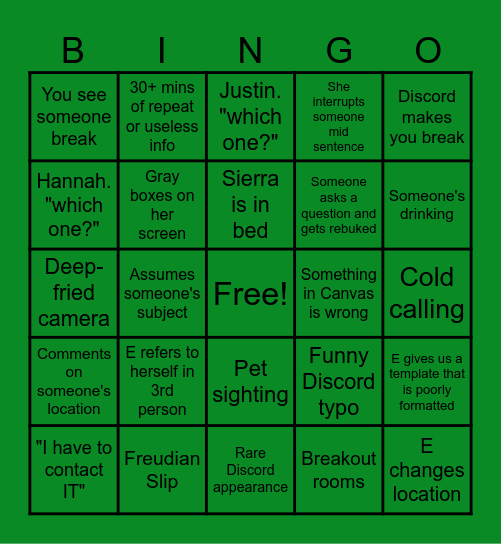 E6 Bingo Card