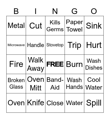 Kitchen Safety Bingo Card