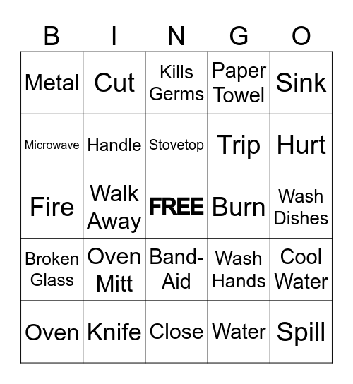 Kitchen Safety Bingo Card