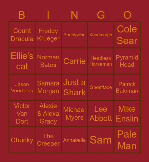 Characters Bingo Card