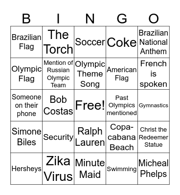Summer 2016 Olympics Bingo Card
