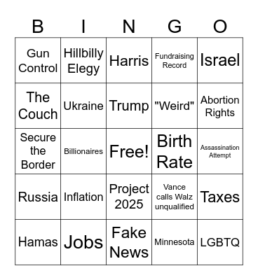 VP Debate Bingo v1 Bingo Card