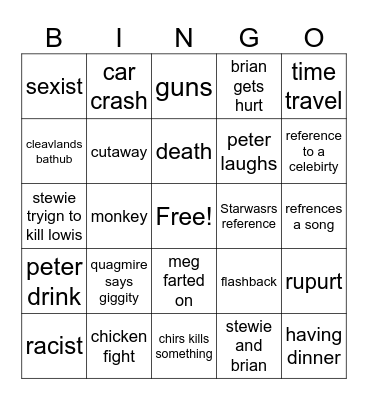 Family guy Bingo Card