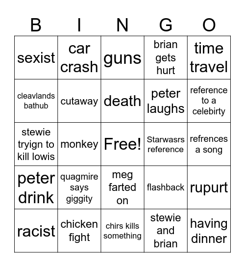 Family guy Bingo Card