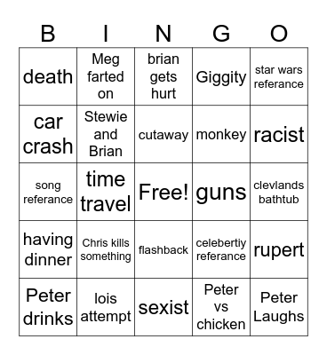 Family Guy Bingo Card