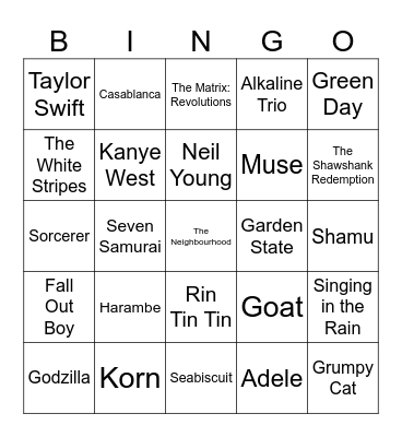 Famous Animals & Rainy Scenes Bingo Card