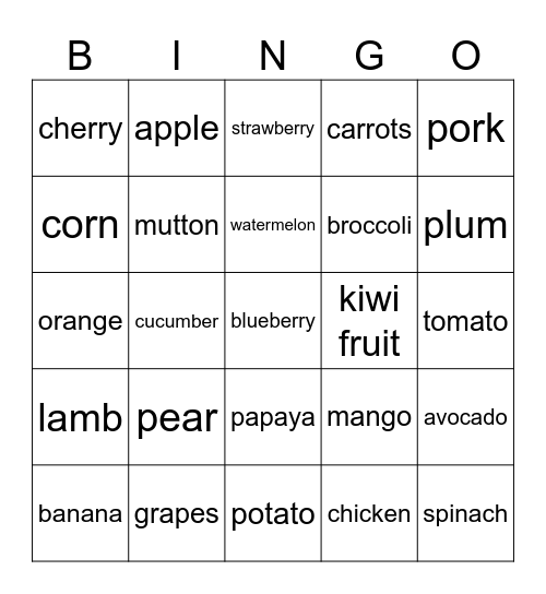 Fruit and Meet Bingo Card