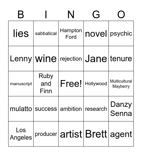 Colored Television Bingo Card