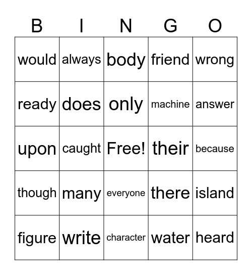 2nd Grade Sight Words Bingo Card