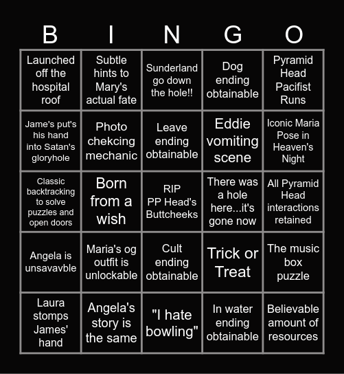 Silent Hill 2 Remake Bingo Card