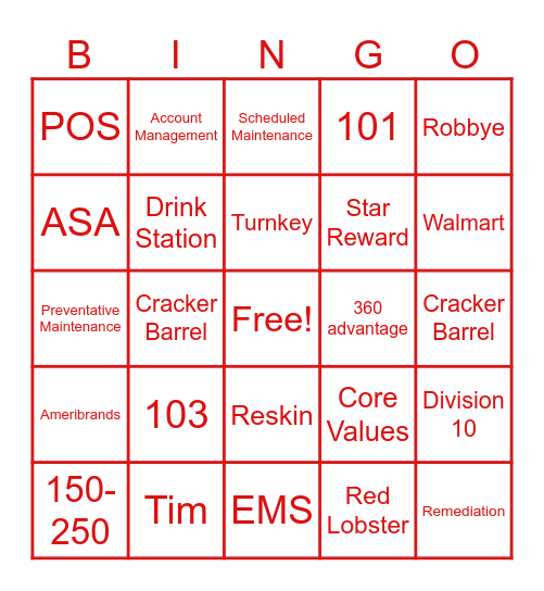 Restaurant Point East - 2024 Bingo Card