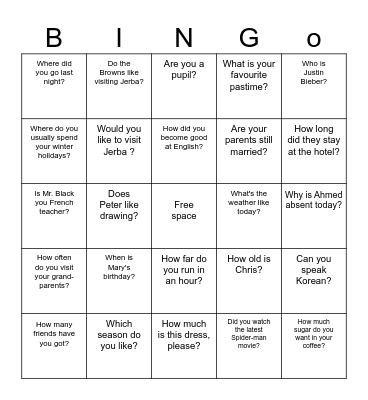 Wh questions / Yes and no questions (Meet the Browns) Bingo Card