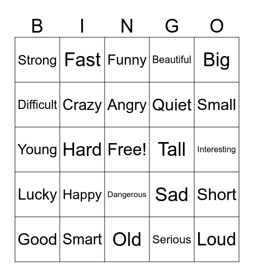 Adjectives Bingo Card