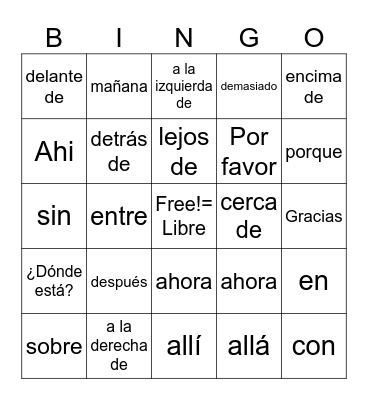 adverbios Bingo Card