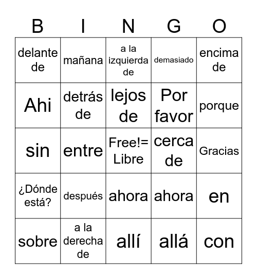 adverbios Bingo Card