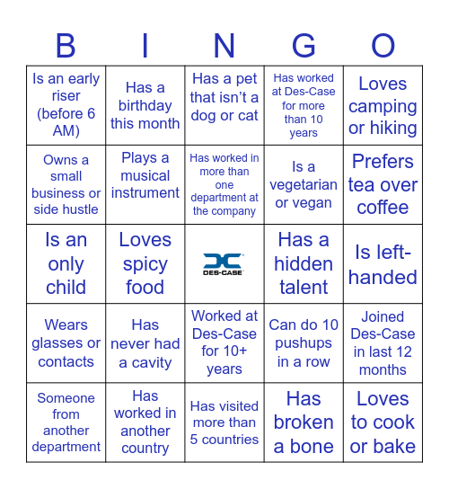 Des-Case Bingo Card