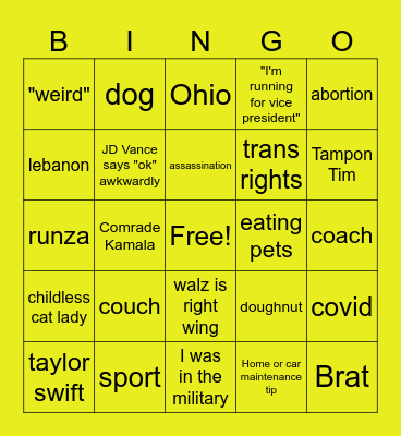 VP DEBATE!! Bingo Card