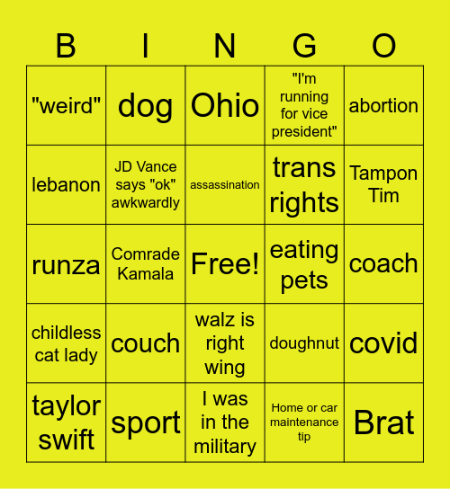VP DEBATE!! Bingo Card