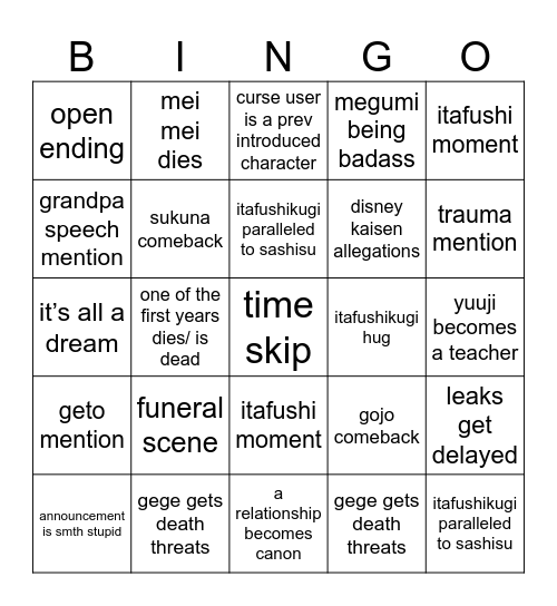 261 Bingo Card