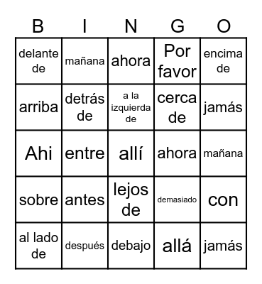 Adverbios Bingo Card