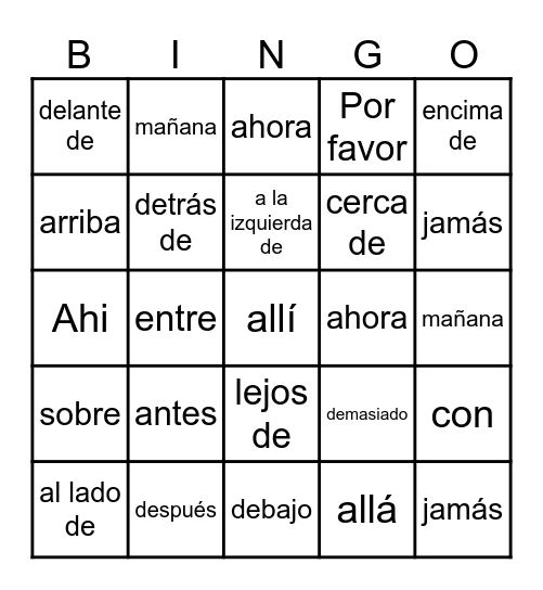 Adverbios Bingo Card