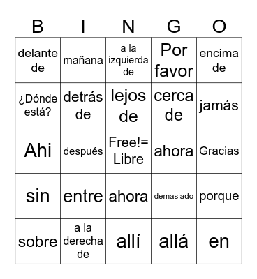 adverbios Bingo Card