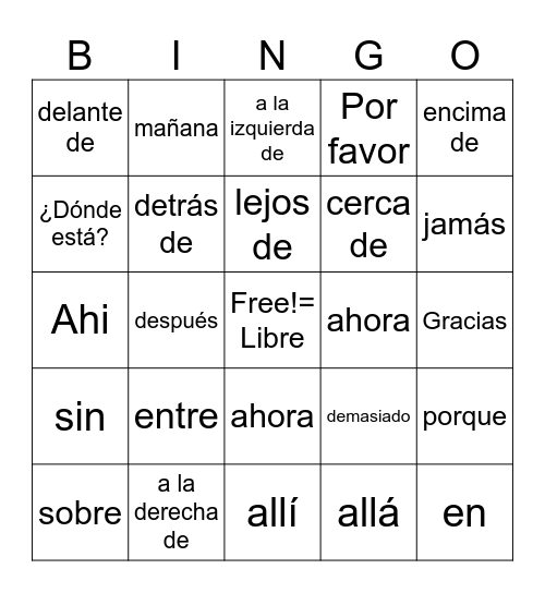 adverbios Bingo Card