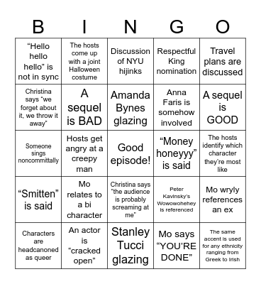 Movies That Raised Us Bingo Card