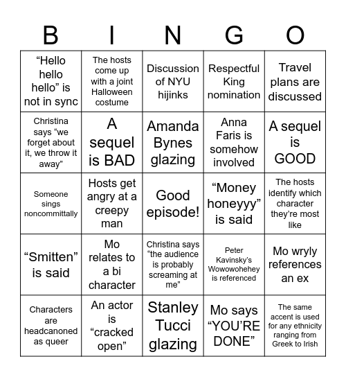 Movies That Raised Us Bingo Card