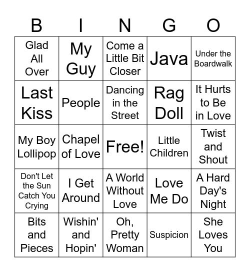 Billboard Top Hits of 1964 Bingo Card