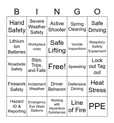 Sept 2024 Safety Bingo Card