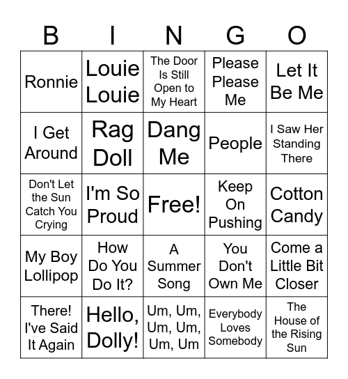 Billboard Top Hits of 1964! Bingo Card