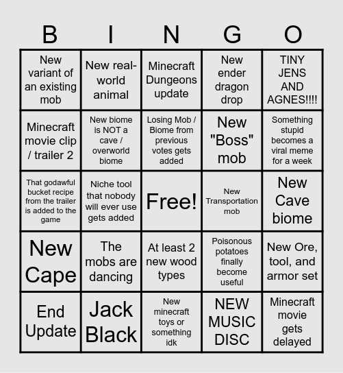 Minecraft Live 2024 Bingo but i ran out of ideas for it Bingo Card