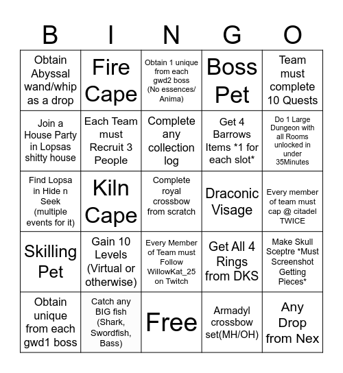 RS3 PVM Skilling Bingo Card RS3 PVM Skilling Bingo Card