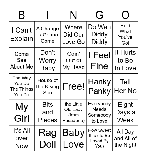 Songs of 1964 Bingo Card