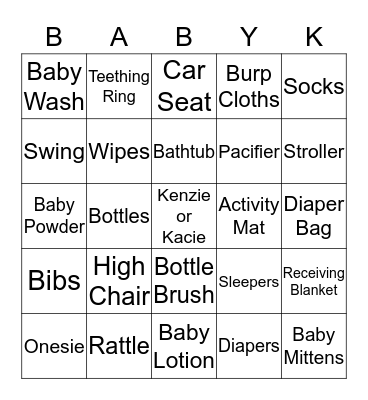 Baby Shower Bingo Card
