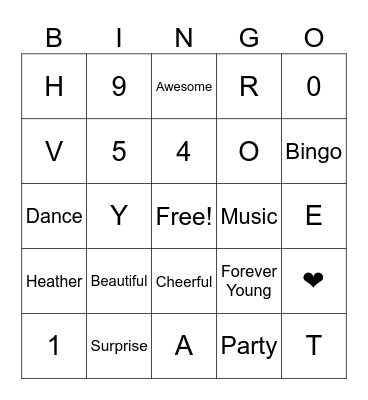 Heather's 50th Birthday Bingo Card
