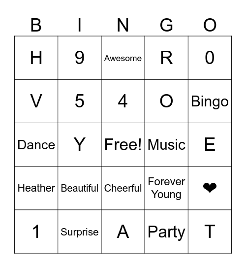 Heather's 50th Birthday Bingo Card