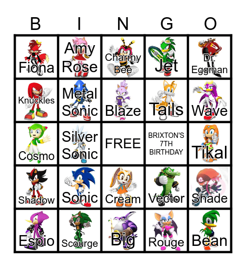 Sonic Bingo Card