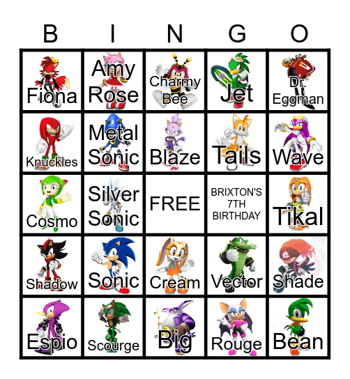 Sonic Bingo Card