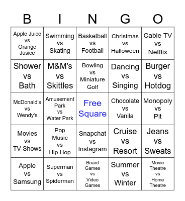 Mix and Mingle Bingo Card