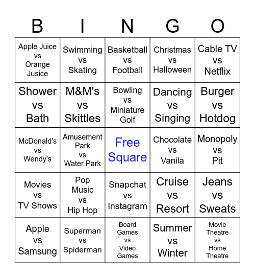 Mix and Mingle Bingo Card