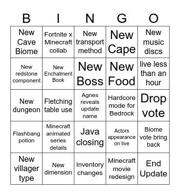 Minecraft Live Bingo Card