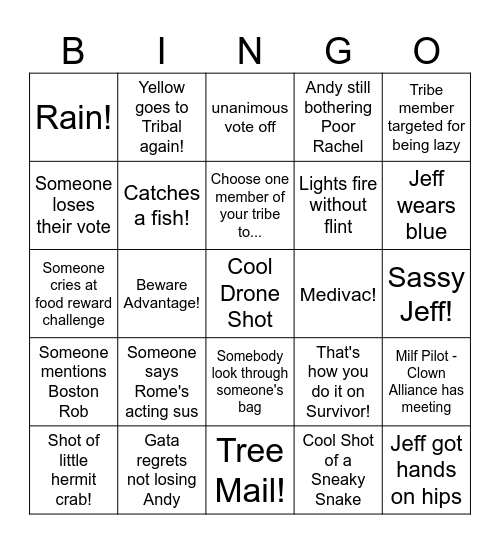 Survivor 47 Episode 2 Bingo Card